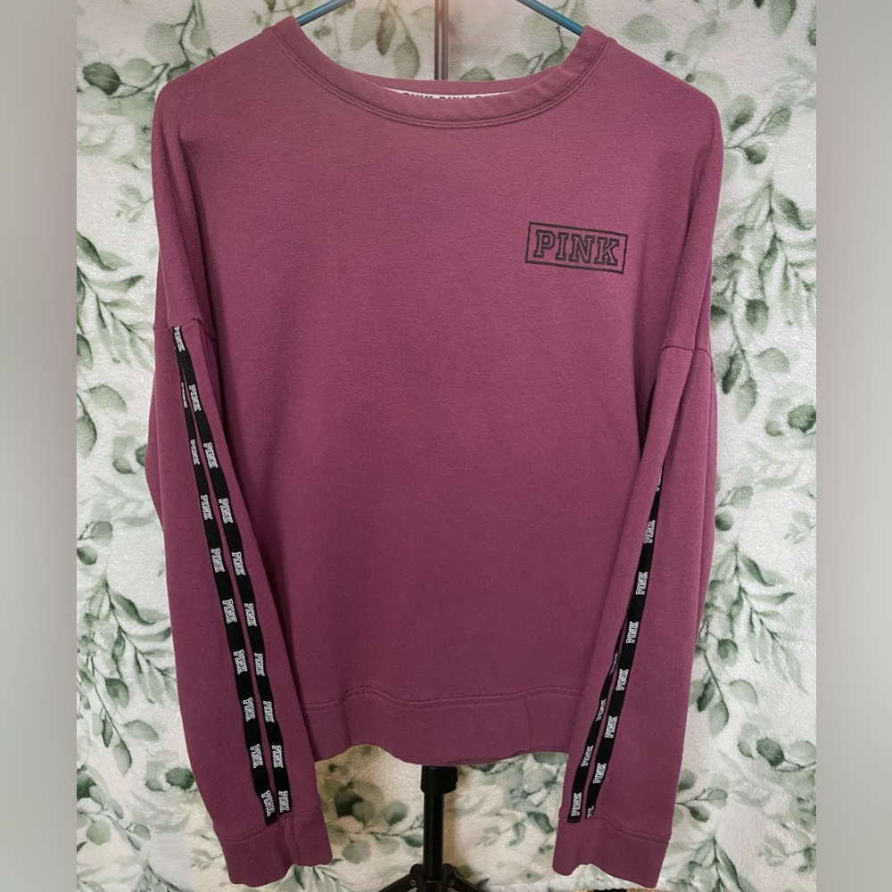 Victoria Secrets Pink Mauve sweatshirt with striped sleeves